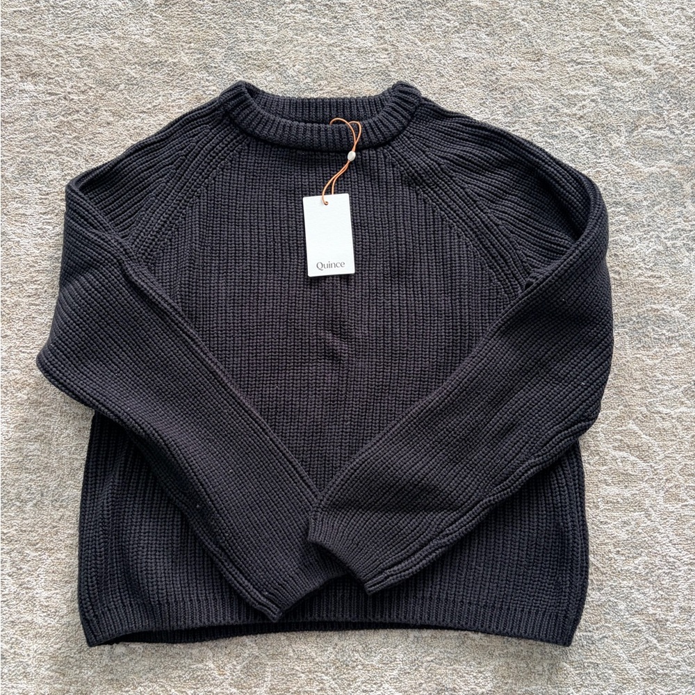 Quince Black Organic Cotton Crew Neck Sweater